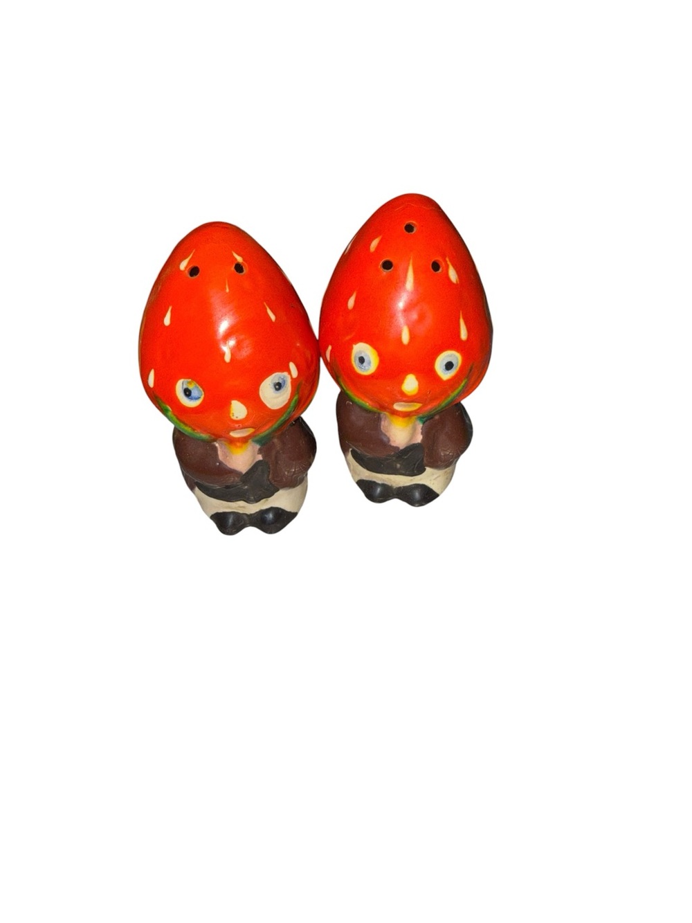 Vintage Anthropomorphic strawberry people salt and pepper shakers